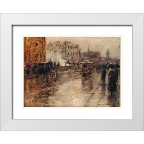 Rainy Day-Boston White Modern Wood Framed Art Print with Double Matting by Hassam, Childe
