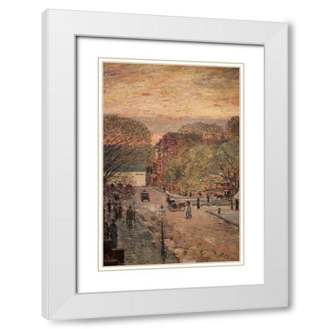 Spring on West 79th Street White Modern Wood Framed Art Print with Double Matting by Hassam, Childe