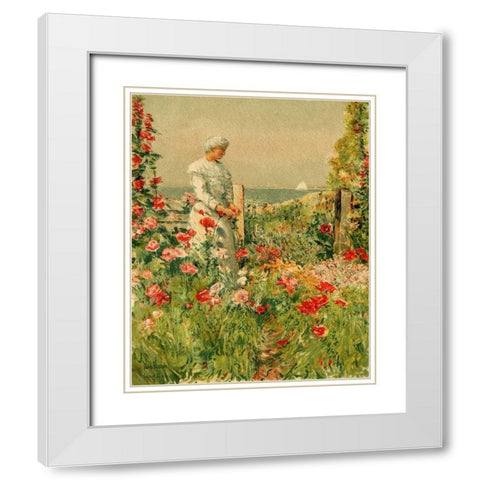 In the Garden White Modern Wood Framed Art Print with Double Matting by Hassam, Childe