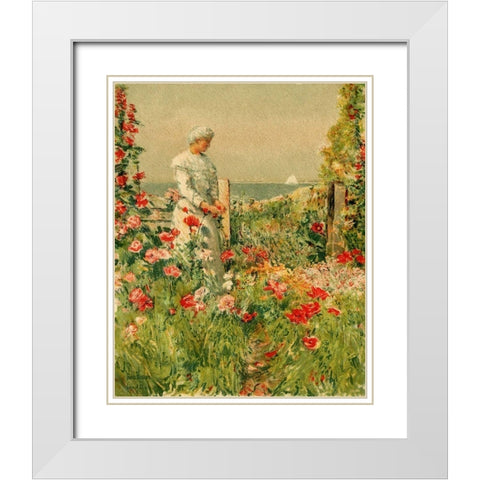 In the Garden White Modern Wood Framed Art Print with Double Matting by Hassam, Childe