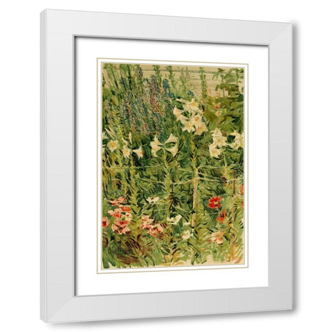 Larkspurs and Lilies White Modern Wood Framed Art Print with Double Matting by Hassam, Childe