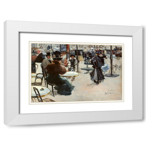 Street scene-Cafe terrace White Modern Wood Framed Art Print with Double Matting by Abel-Truchet, Louis
