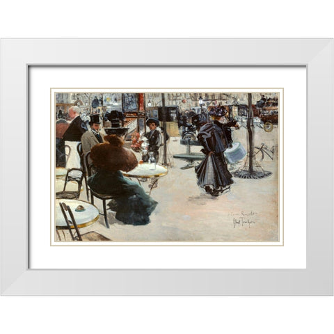 Street scene-Cafe terrace White Modern Wood Framed Art Print with Double Matting by Abel-Truchet, Louis