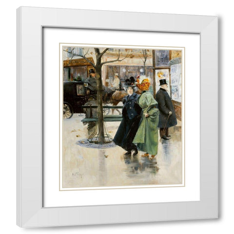 On the Boulevards White Modern Wood Framed Art Print with Double Matting by Abel-Truchet, Louis