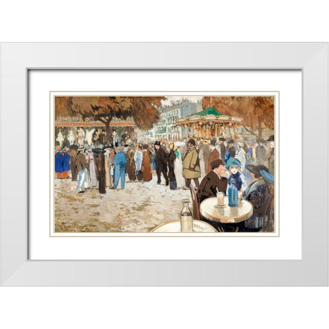 Fun fair-boulevard de Clichy White Modern Wood Framed Art Print with Double Matting by Abel-Truchet, Louis
