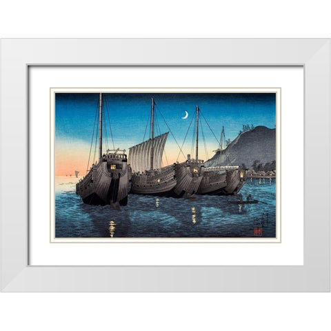 Junks in Inatori Bay-Izu White Modern Wood Framed Art Print with Double Matting by Takahashi, Hiroaki
