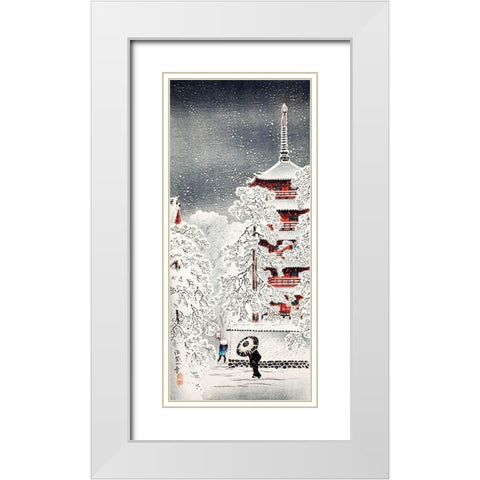 Snow at Asakusa-Yedo-Musashi Province White Modern Wood Framed Art Print with Double Matting by Takahashi, Hiroaki