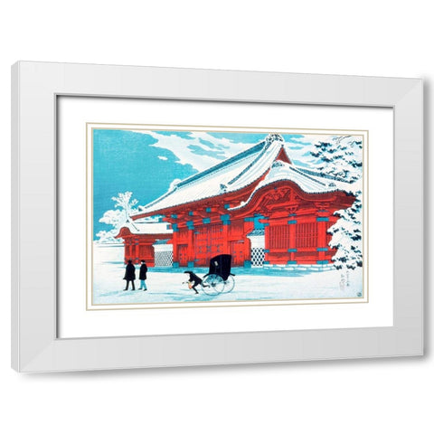 The Red Gate of Hongo in Snow White Modern Wood Framed Art Print with Double Matting by Takahashi, Hiroaki