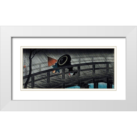 Rain on Izumi Bridge White Modern Wood Framed Art Print with Double Matting by Takahashi, Hiroaki