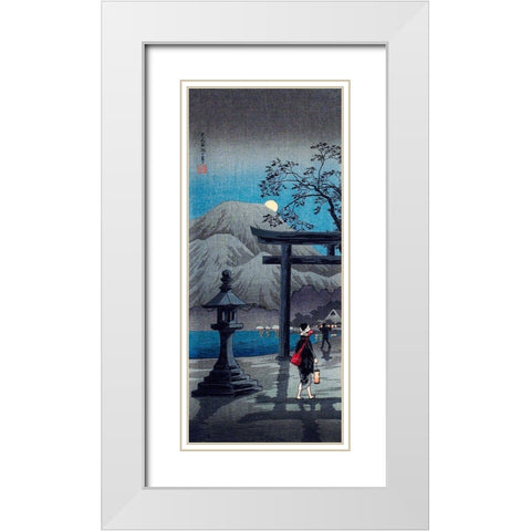 Hakone Lake in Moonlight White Modern Wood Framed Art Print with Double Matting by Takahashi, Hiroaki
