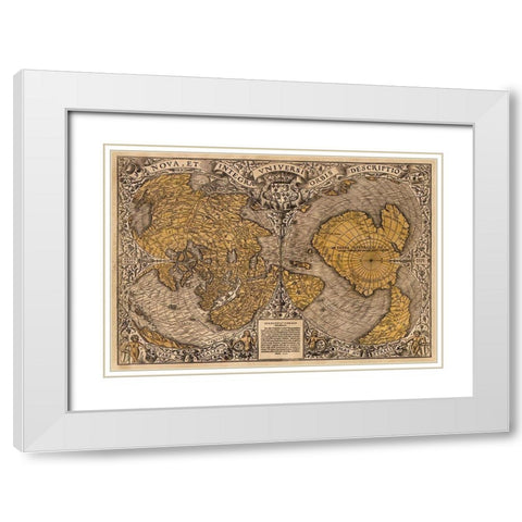 New and complete description of all the world White Modern Wood Framed Art Print with Double Matting by Fine, Oronce
