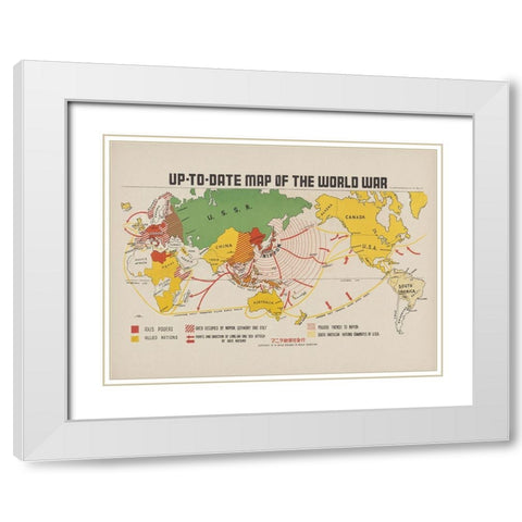 Up To Date map of the world war 1942 White Modern Wood Framed Art Print with Double Matting by Beinecke Manuscript Library