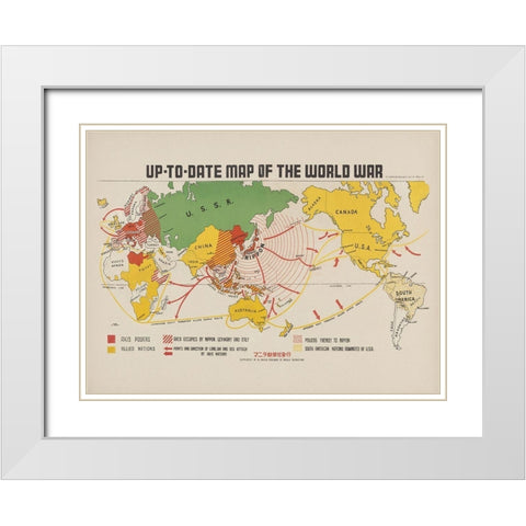 Up To Date map of the world war 1942 White Modern Wood Framed Art Print with Double Matting by Beinecke Manuscript Library