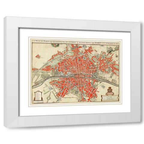Map of Paris-France White Modern Wood Framed Art Print with Double Matting by Delisle, Guillaume