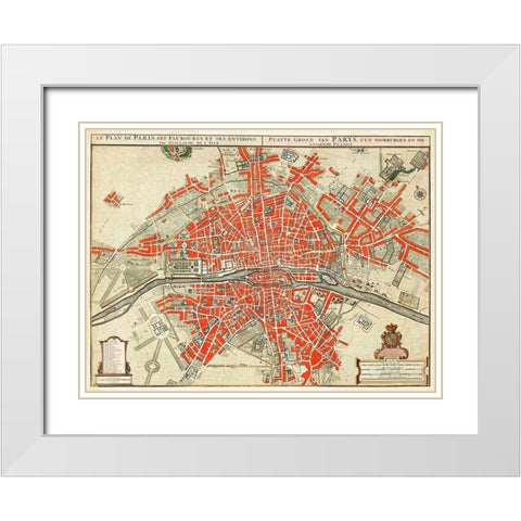 Map of Paris-France White Modern Wood Framed Art Print with Double Matting by Delisle, Guillaume