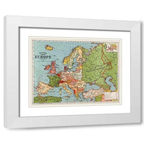 Bacons standard map of Europe White Modern Wood Framed Art Print with Double Matting by Bacon, George Washington