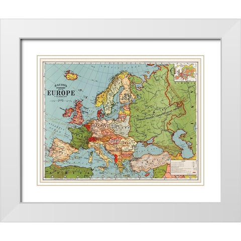 Bacons standard map of Europe White Modern Wood Framed Art Print with Double Matting by Bacon, George Washington
