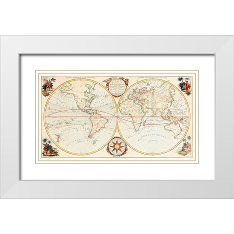 Bowless New Pocket Map of the World White Modern Wood Framed Art Print with Double Matting by Carington, Bowles