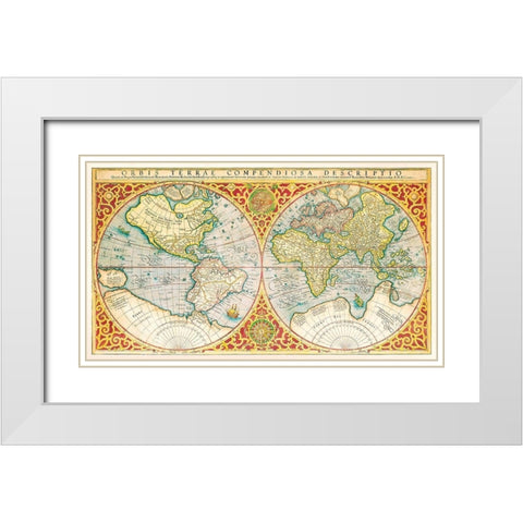 Orbis terrae compendiosa descriptio 1637 White Modern Wood Framed Art Print with Double Matting by Mercator, Gerhad