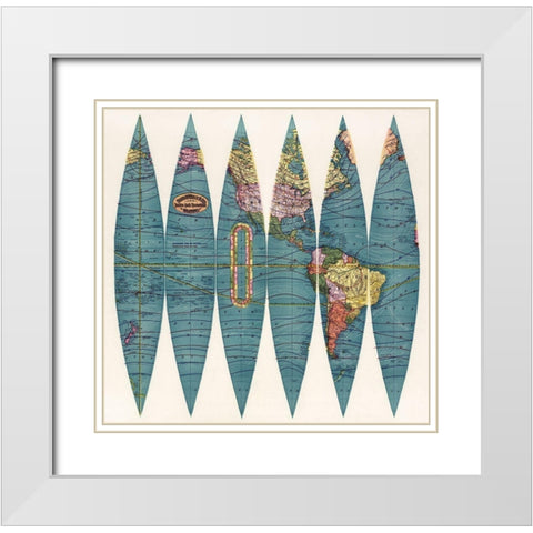 New twelve inch terrestrial globe White Modern Wood Framed Art Print with Double Matting by Rand McNally and Company