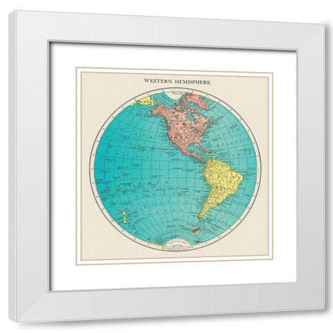 Western Hemisphere-World Atlas White Modern Wood Framed Art Print with Double Matting by Rand McNally and Company