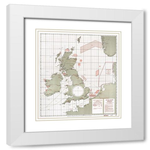 British Islands approximate positions of minefields 1918 White Modern Wood Framed Art Print with Double Matting by Furlong, William Rea