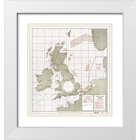 British Islands approximate positions of minefields 1918 White Modern Wood Framed Art Print with Double Matting by Furlong, William Rea