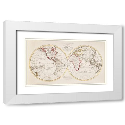 A Map of the World from the best Authorities 1795 White Modern Wood Framed Art Print with Double Matting by Careys American Edition of Guthries Geography