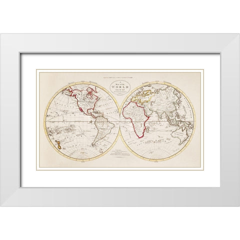 A Map of the World from the best Authorities 1795 White Modern Wood Framed Art Print with Double Matting by Careys American Edition of Guthries Geography