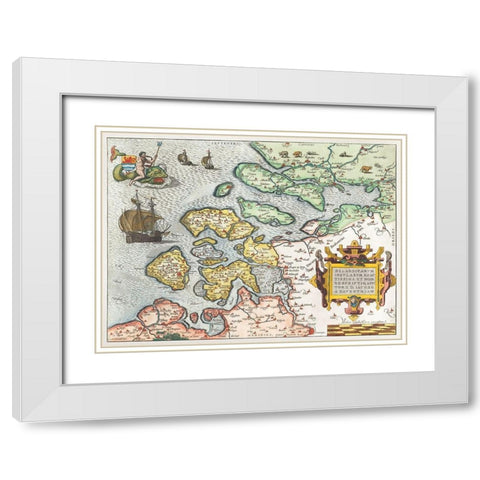 Map of Zeeland White Modern Wood Framed Art Print with Double Matting by Hogenberg, Frans