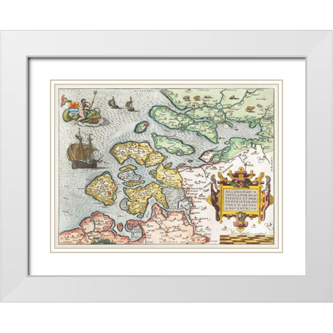Map of Zeeland White Modern Wood Framed Art Print with Double Matting by Hogenberg, Frans