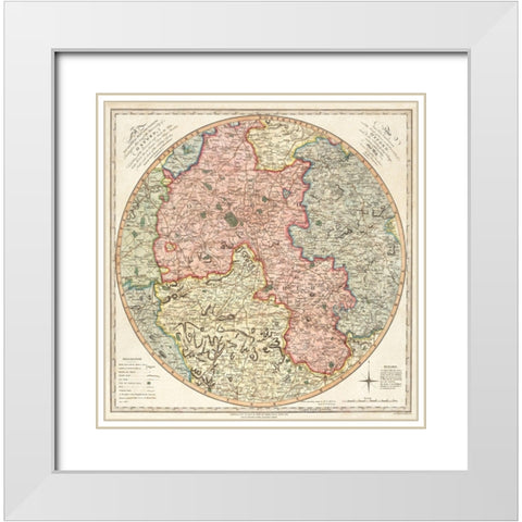 A new and accurate map of the country for twenty five miles round the University of Oxford 1805 White Modern Wood Framed Art Print with Double Matting by G Pawley and Samuel John Neele