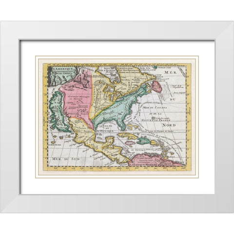 Map of North America 1735 White Modern Wood Framed Art Print with Double Matting by Erven J Ratelnand and Co