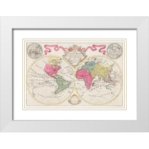 Mappa totius mundi adornata juxta observationes 1682 White Modern Wood Framed Art Print with Double Matting by L isle, Guillaume de