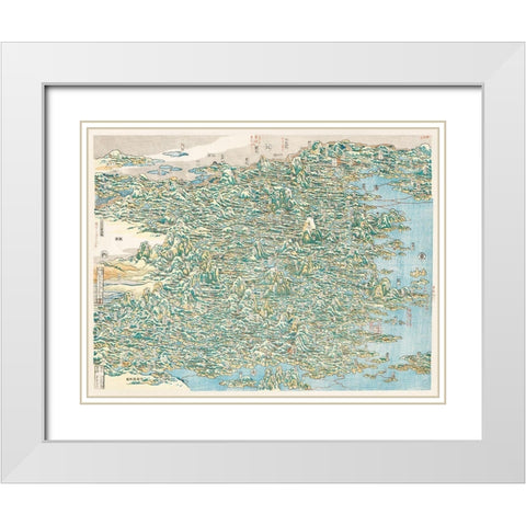 Map of China by Katsushika Hokusai White Modern Wood Framed Art Print with Double Matting by Hokusai, Katsushika