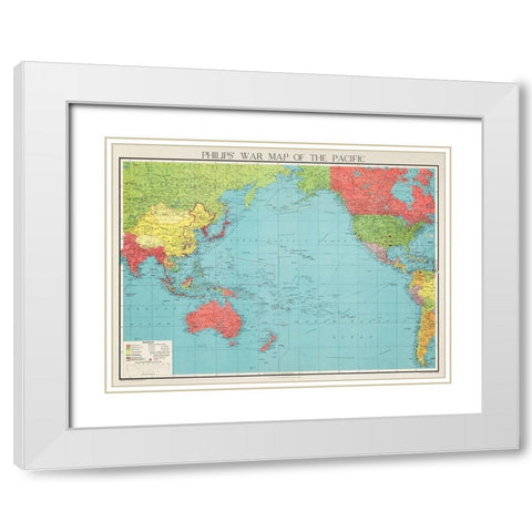 Philips war map of the Pacific 1945 White Modern Wood Framed Art Print with Double Matting by George Philip and Son Limited