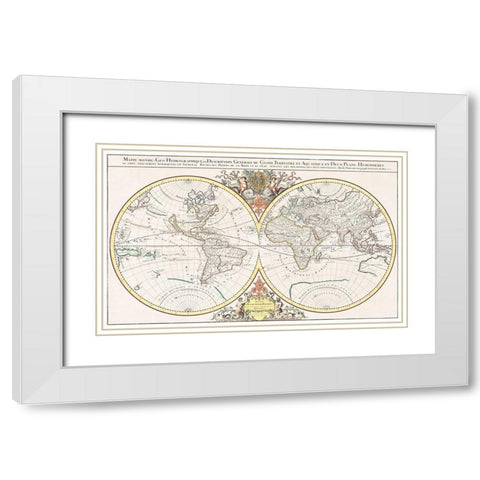 General description of the terrestrial and aquatic globe in two hemispherical planes 1691 White Modern Wood Framed Art Print with Double Matting by Jaillot, Alexis Hubert