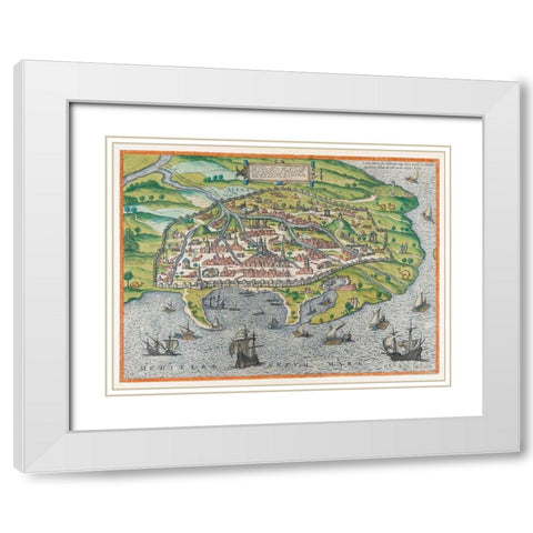 Map of Alexandria 1575 White Modern Wood Framed Art Print with Double Matting by Braun, Georg