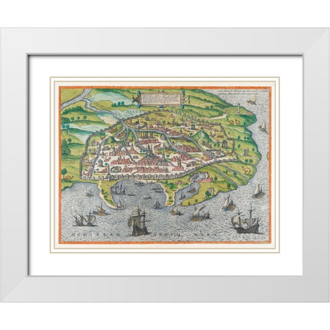 Map of Alexandria 1575 White Modern Wood Framed Art Print with Double Matting by Braun, Georg