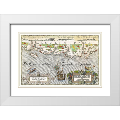 Map of the South England coast between the Isle of Wight and Dover White Modern Wood Framed Art Print with Double Matting by Doetechum, Joannes van