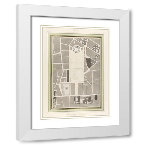 La Halle aux Bles-Street Plan 1810 White Modern Wood Framed Art Print with Double Matting by Fontaine, Pierre Francois Leonard