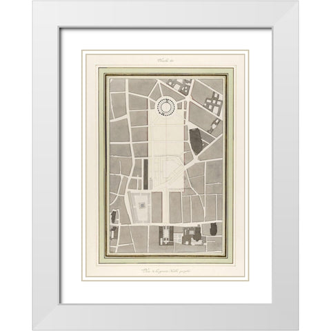 La Halle aux Bles-Street Plan 1810 White Modern Wood Framed Art Print with Double Matting by Fontaine, Pierre Francois Leonard