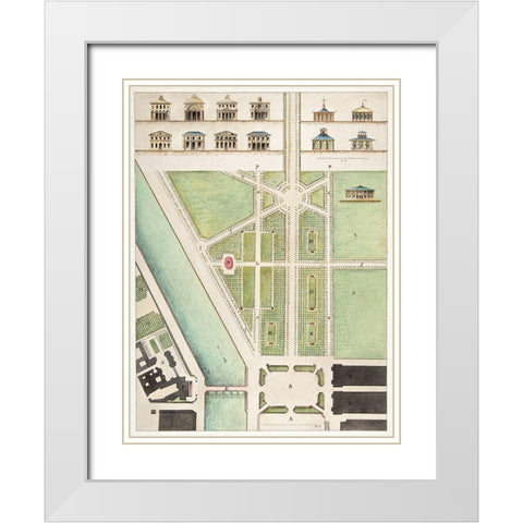 Jardin Public-Champs Elysees White Modern Wood Framed Art Print with Double Matting by Motte, Charles