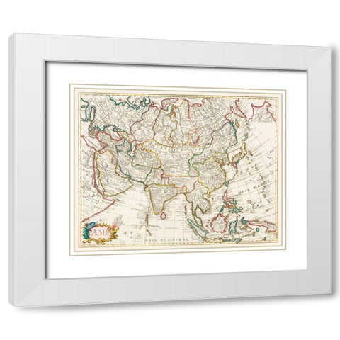 Map of Asia 1723 White Modern Wood Framed Art Print with Double Matting by Vintage Maps