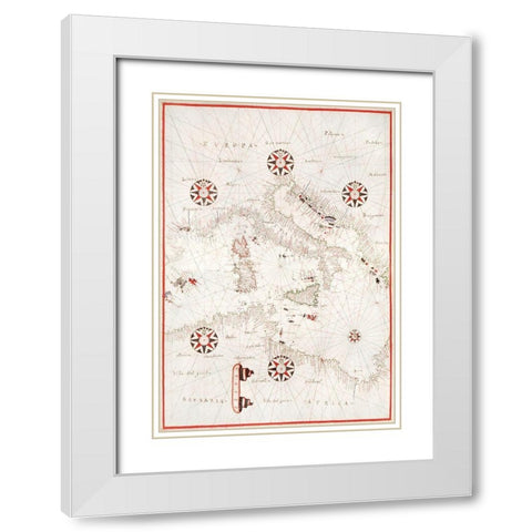 Portolan atlas of the Mediterranean Sea-Central Mediterranean 1590 White Modern Wood Framed Art Print with Double Matting by Olivia, Joan