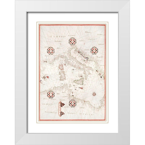 Portolan atlas of the Mediterranean Sea-Central Mediterranean 1590 White Modern Wood Framed Art Print with Double Matting by Olivia, Joan