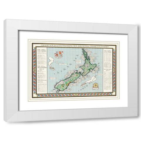 A Map of New Zealand 1913 White Modern Wood Framed Art Print with Double Matting by Gil, MacDonald