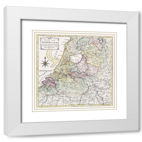 Map of the Netherlands with the marching routes of the French army 1792 White Modern Wood Framed Art Print with Double Matting by Baarsel, Cornelis van