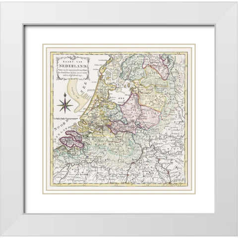 Map of the Netherlands with the marching routes of the French army 1792 White Modern Wood Framed Art Print with Double Matting by Baarsel, Cornelis van