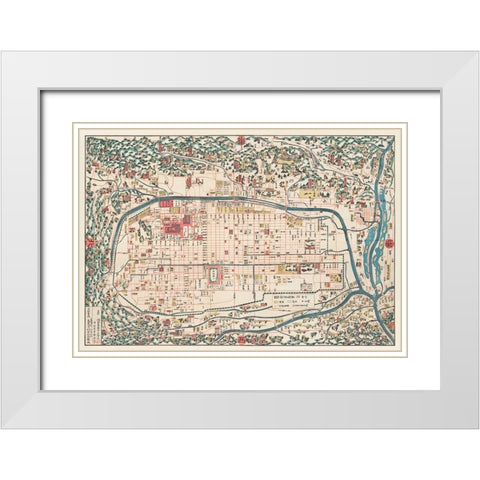 Map of Kyoto 1863 White Modern Wood Framed Art Print with Double Matting by Kahei, Takebara